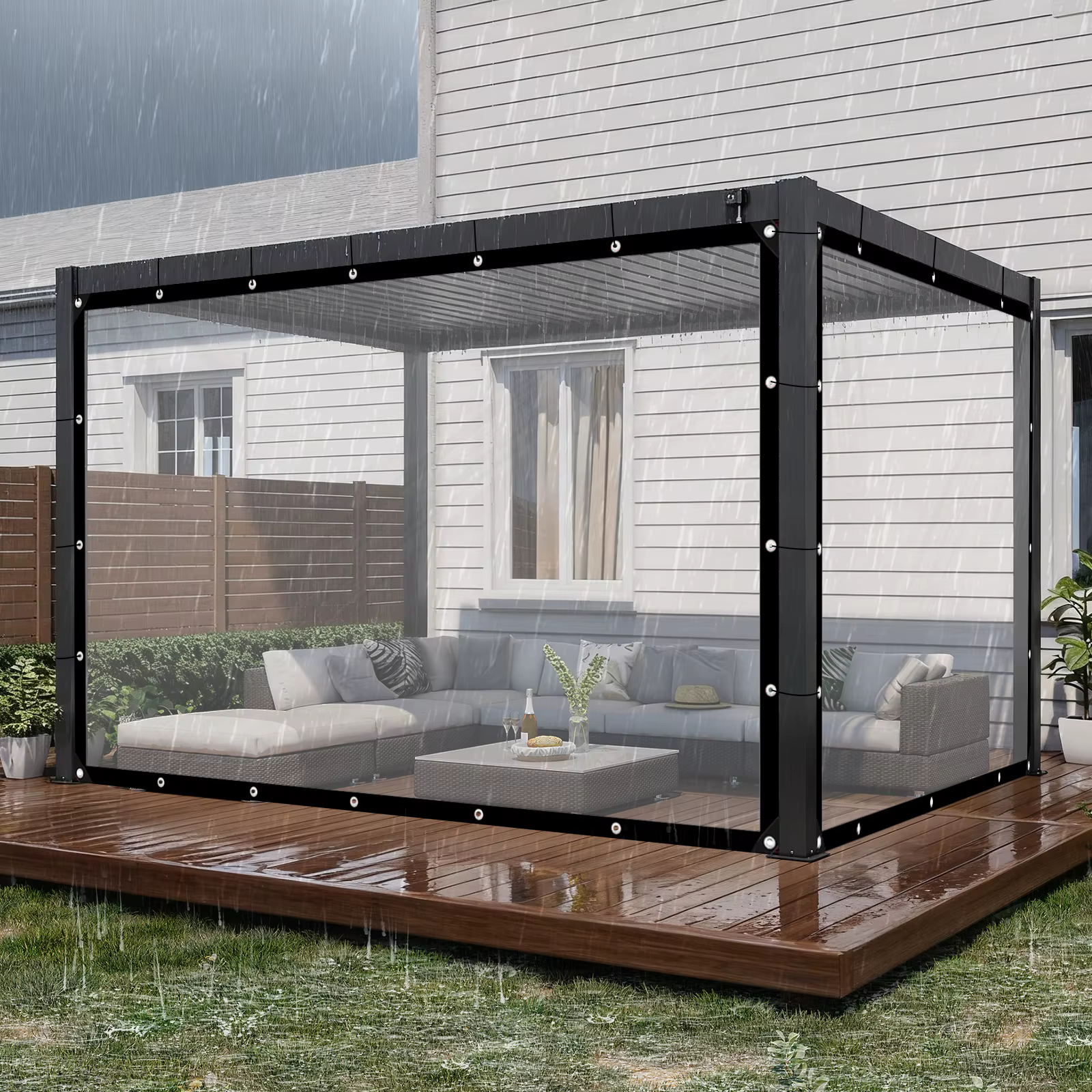 Bâche PE transparente imperméable 80 % transparente, robuste avec œillets et cordes pour serre extér