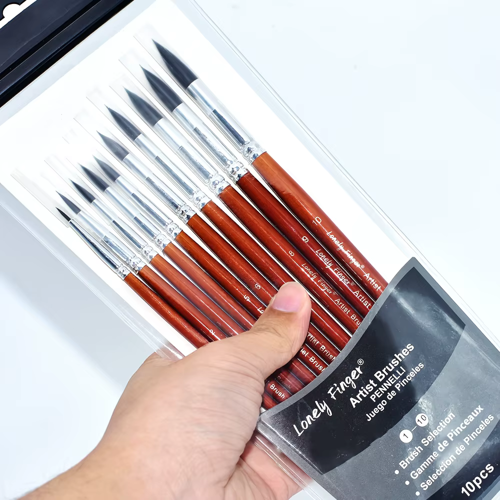 Ensemble de pinceaux ronds pour peinture à l'aquarelle, 10 pièces, poils doux, poignée confortable p