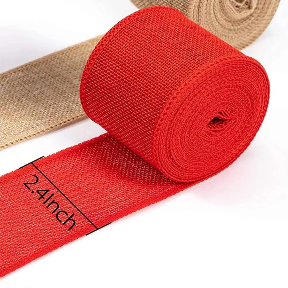 Rouleau de Ruban Coloré en Toile de Jute Naturelle, Garnitures en Tissu, pour Bricolage, Décoration
