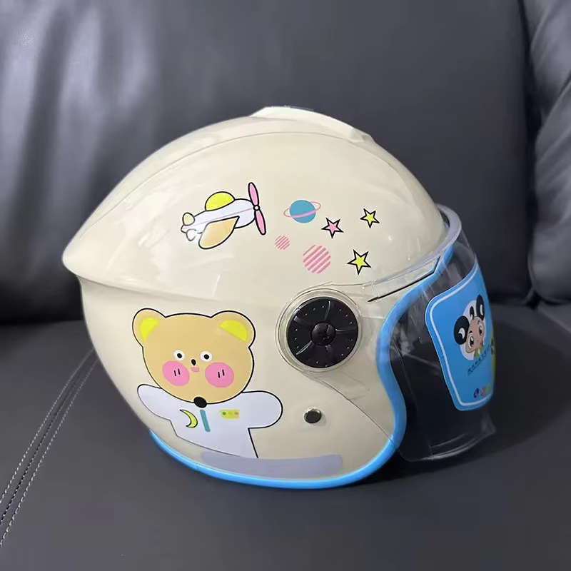 Demi-casques de moto mignons pour enfants, casques de sécurité étanches à la pluie et au soleil vert