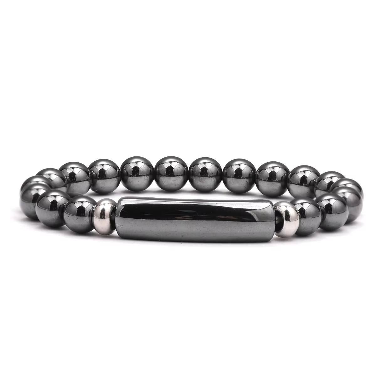 Bracelet en hématite naturelle pour hommes – Perles en forme de baril pour la paix, la protection et