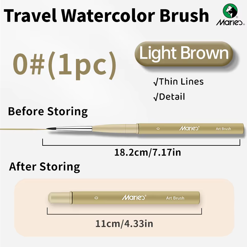 Pinceau aquarelle de voyage Marie's pour artistes, marron clair, pinceau professionnel pour peinture