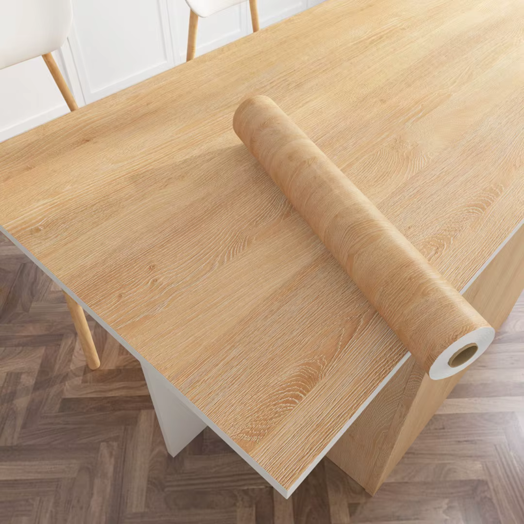 1 rouleau de papier peint autocollant en PVC à grain de bois