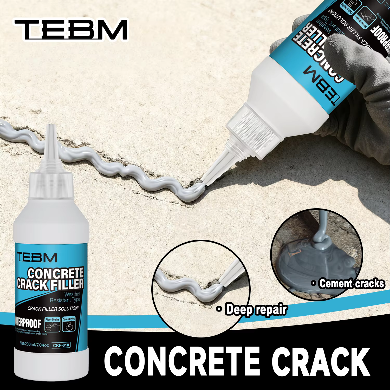 Mastic à base d'eau pour fissures de béton : auto-nivelant