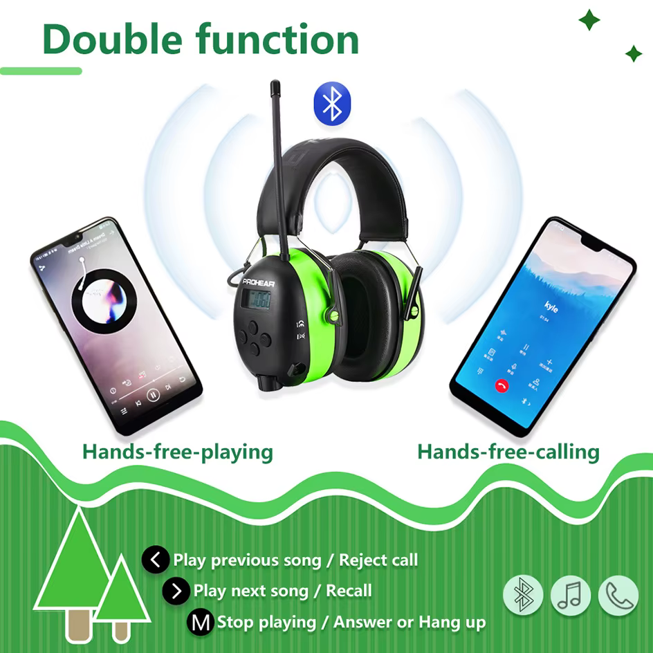 Casque Bluetooth de protection auditive, cache-oreilles électroniques avec radio AM/FM 5.0 pour la sécurité lors de la tonte, batterie au lithium 2000 mAh