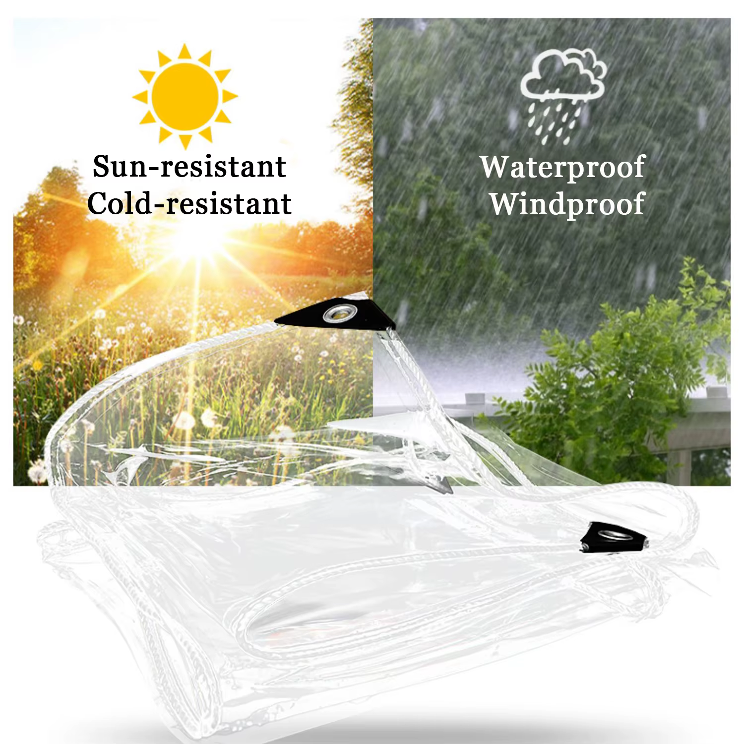 Bâche transparente imperméable en PVC avec œillets