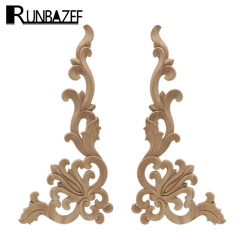 Bois sculpté coin Onlay Applique cadre porte décorer portes murales meubles décoratifs modernes 20X10CM Figurines