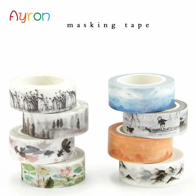 1 Rouleau de Ruban Adhésif Washi Paysage Peinture à l'Encre pour Décoration DIY