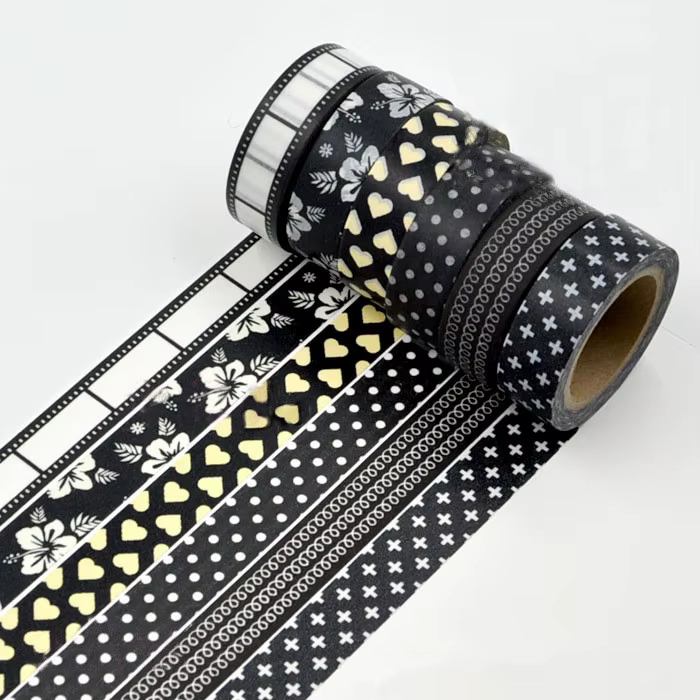 1 rouleau de ruban adhésif japonais Washi noir et blanc