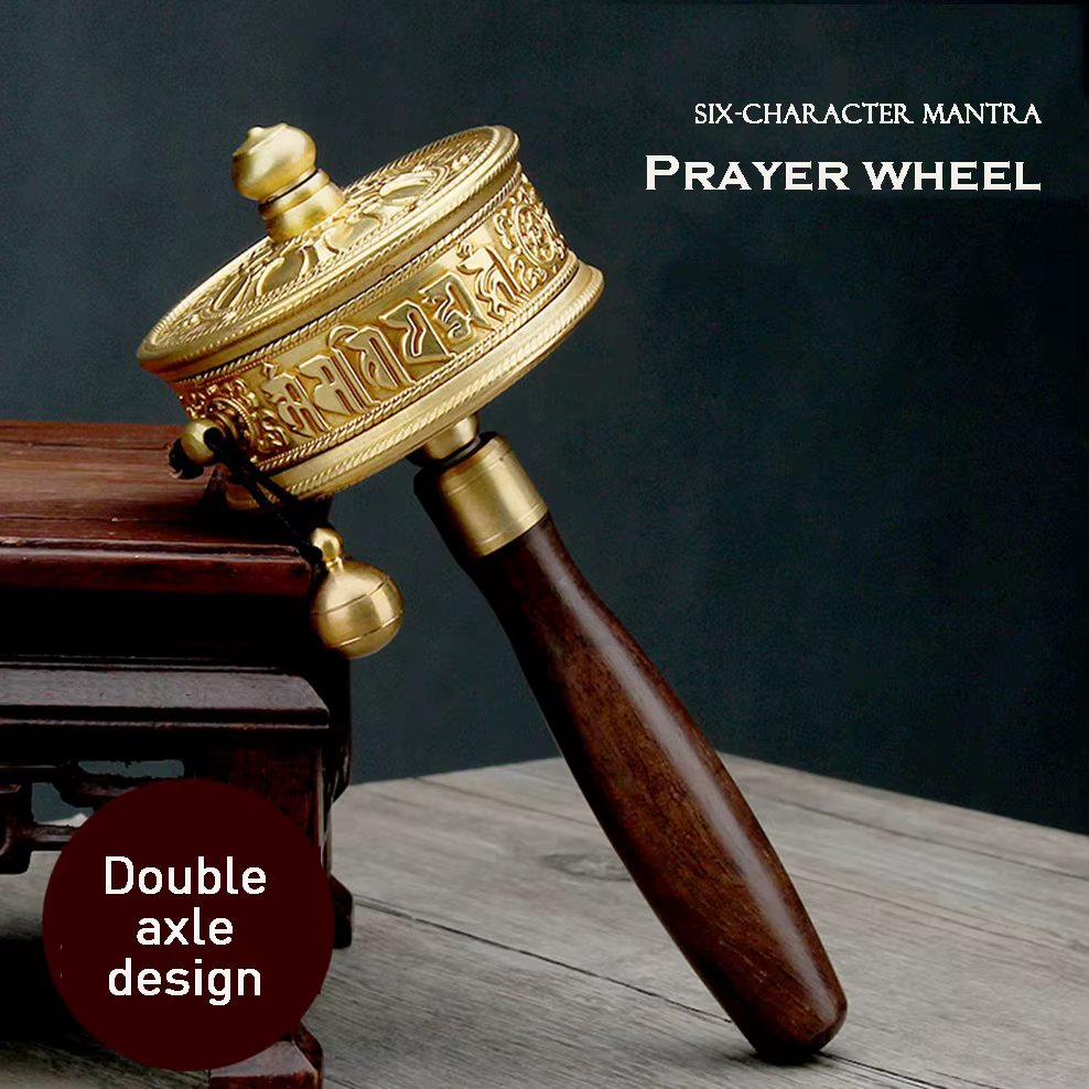Roue de prière tibétaine à manivelle en cuivre pur, mantra à six rick, fournitures bouddhistes, ustensiles en bronze pour le dharma