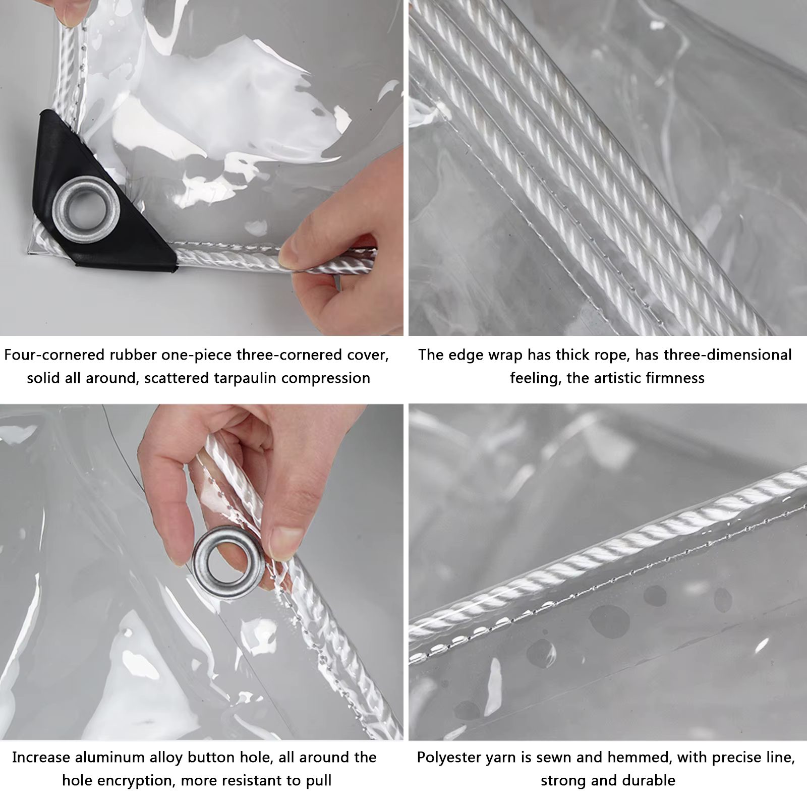 Bâche transparente imperméable en PVC avec œillets