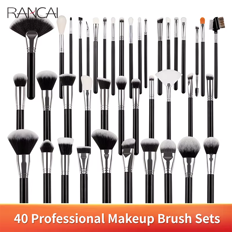 Ensemble professionnel de 40 pinceaux de maquillage à poils synthétiques doux pour poudre, estompage, contour, sourcils, fard à paupières, éventail et fond de teint