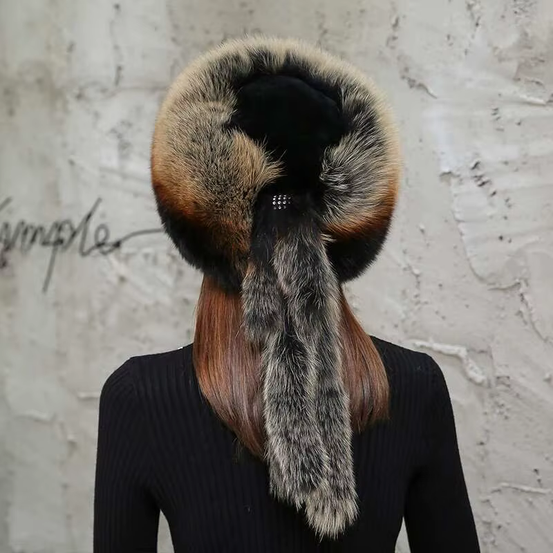 Chapeau en fourrure de renard pour femmes, mode d'hiver, Protection chaude des oreilles, chapeau de princesse en fourrure véritable, garde au chaud, casquettes épaisses, chapeaux de bombardier russes