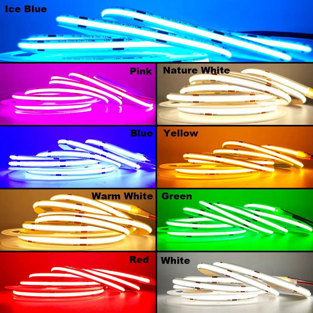 Bande LED COB 12V 24V 5mm/8mm PCB 400/480LED s/m bande LED Flexible rouge/vert/bleu/rose/bleu glace/jaune pour la décoration de la maison lumières LED