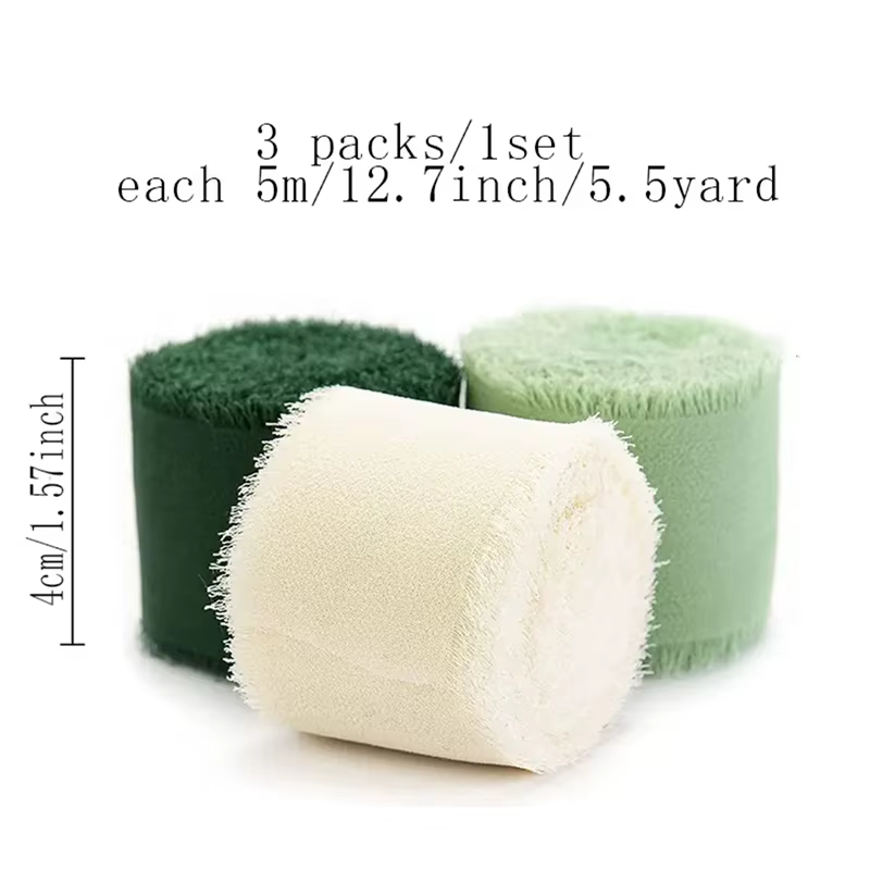 3 rouleaux de ruban de soie en mousseline