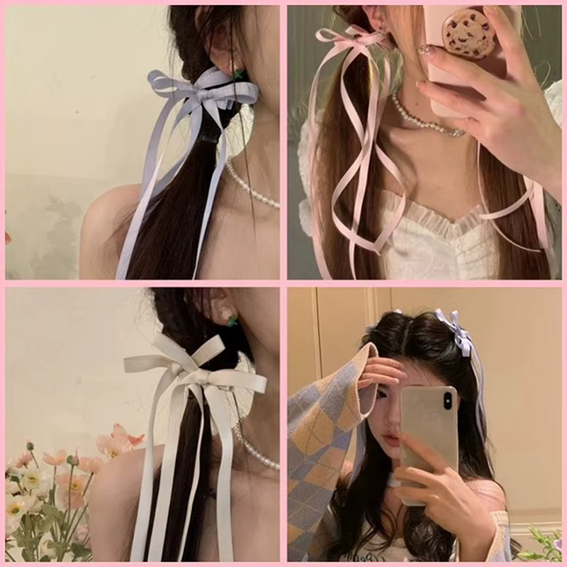 Épingle à cheveux à long pompon pour femmes et filles, nœud en ruban de style coréen, vêtements de sauna doux et mignons, accessoires de mode de fête
