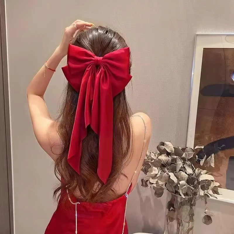 Pince à cheveux en ruban à nœud élégant pour filles, pince à cheveux Simple en Satin solide, bandeau rétro avec Clips, accessoires pour cheveux pour filles