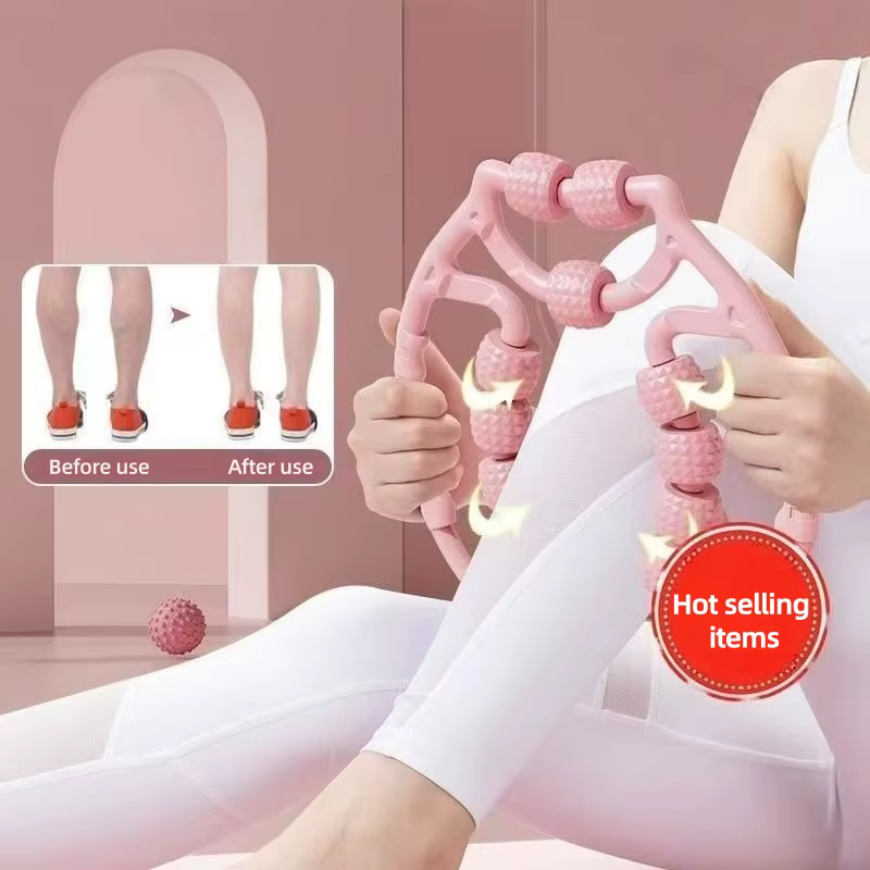 Masseur de jambes à 9 roues 360° ° Outil de massage enveloppant pour la relaxation des muscles des jambes, des bras et des cuisses, yoga, fitness, amincissement