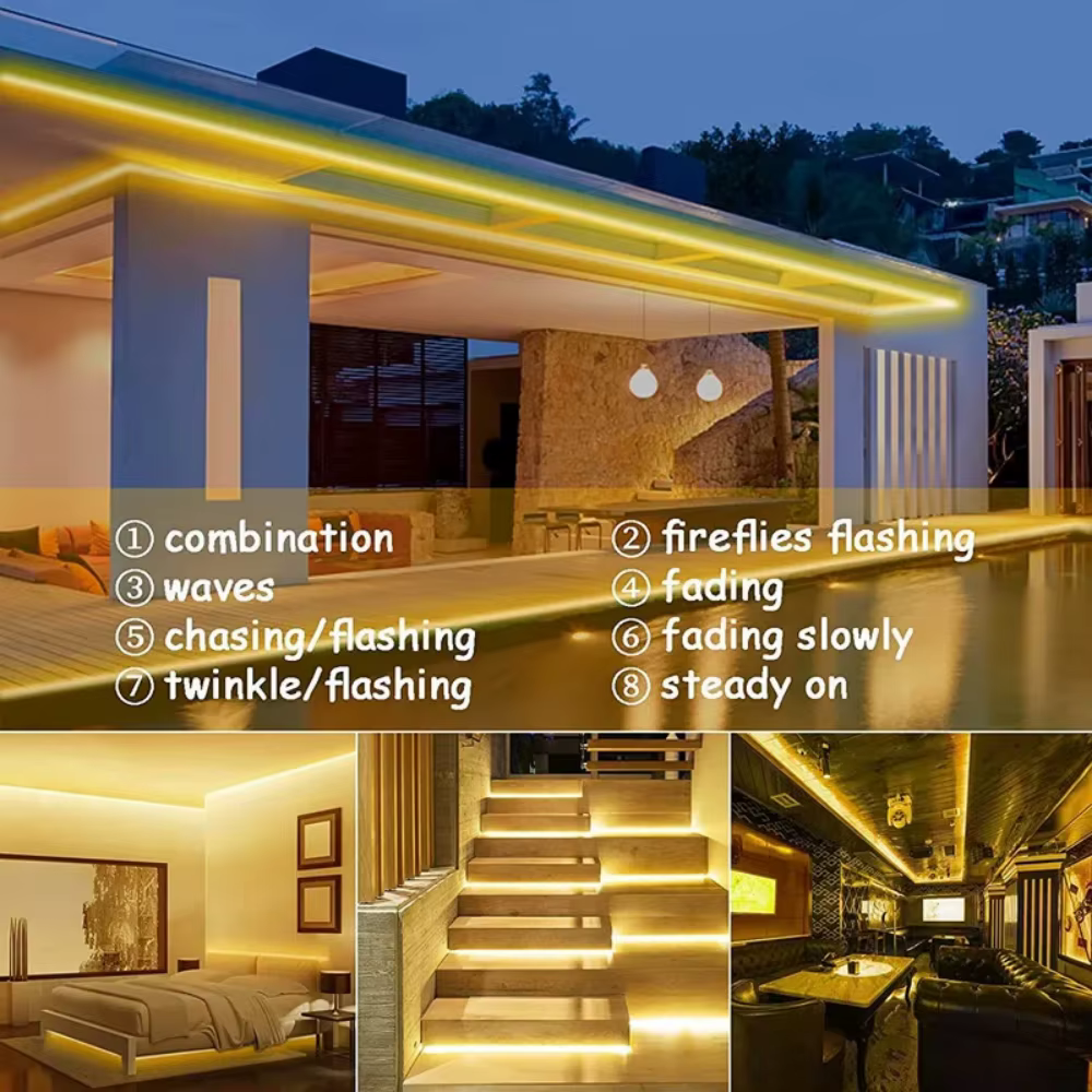 Bande lumineuse LED solaire néon 5M 10M 24V étanche 8 modes 320 LED/m Lampe flexible IP68 Décoration extérieure pour fête et jardin 0.5m 1m 2m 3m