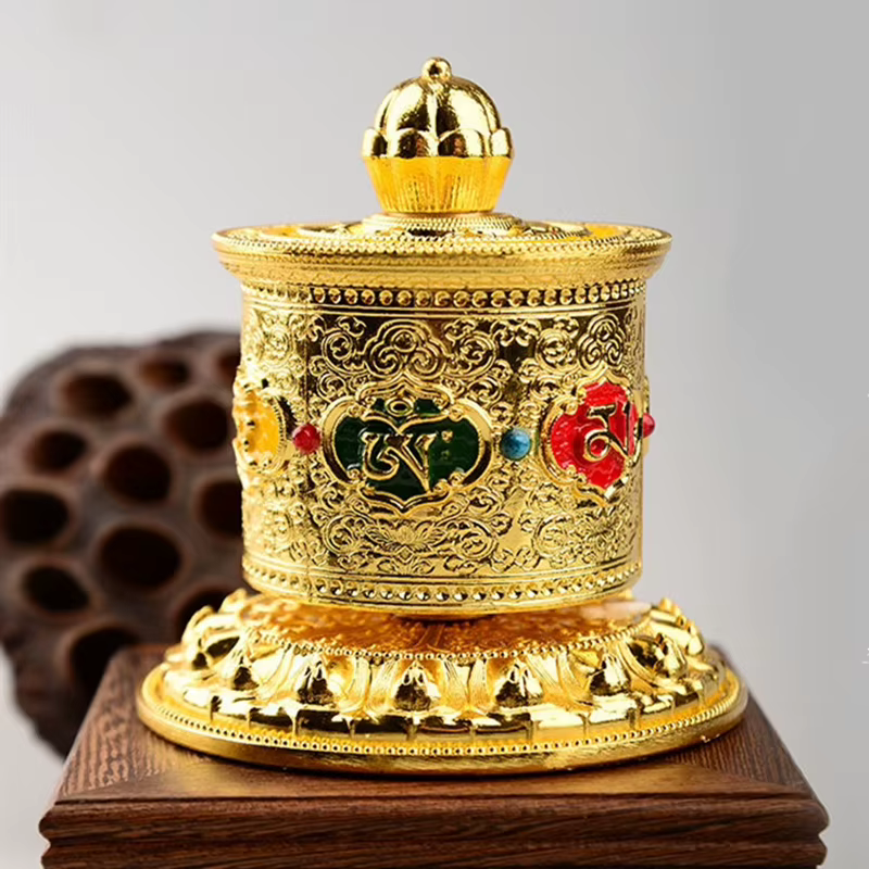 Roue de prière artisanale tibétaine en alliage, écriture gravée de Bouddha, objets de collection, cadeau de voiture, décoration d'intérieur et de bureau