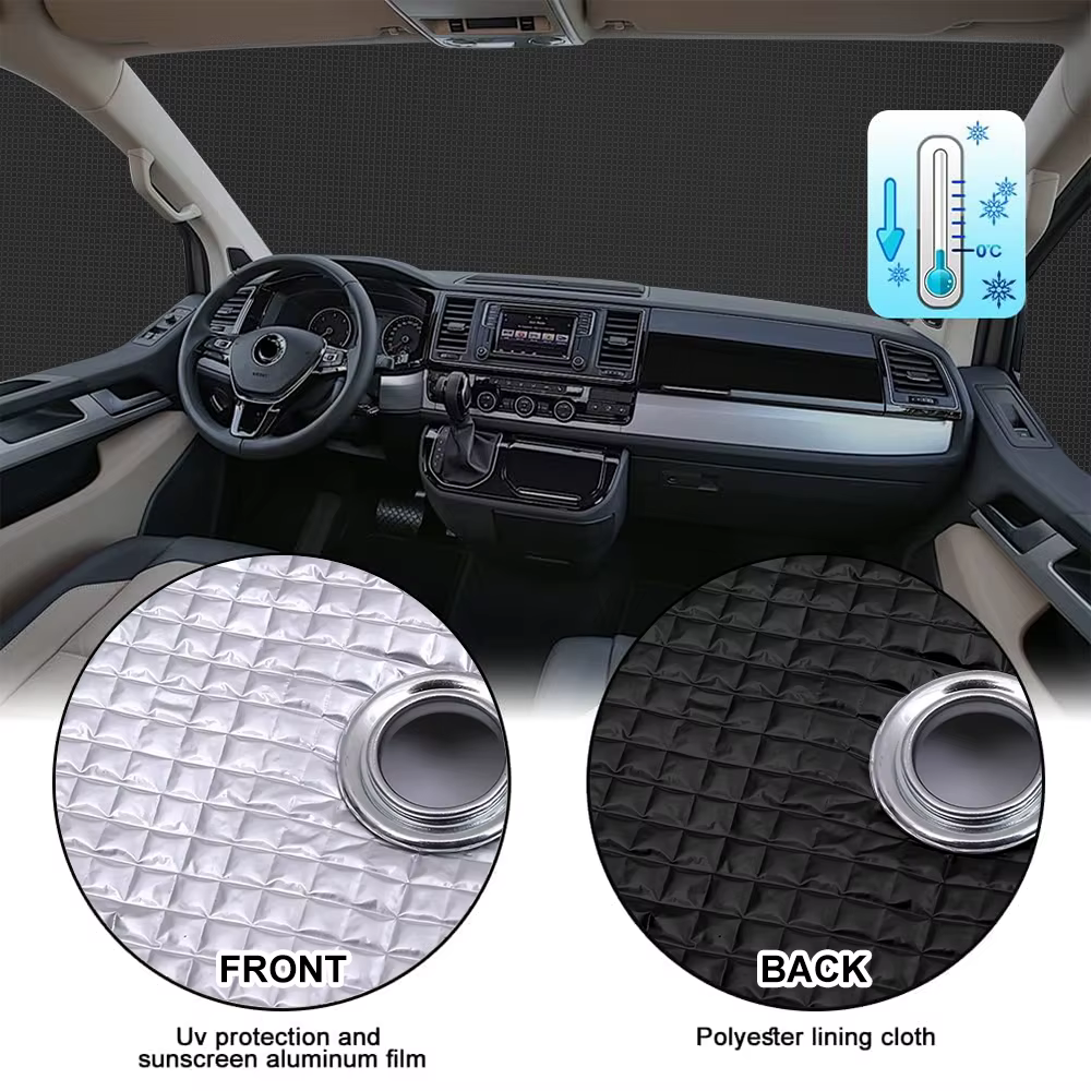 Pare-soleil avec sac de rangement, 8 pièces, fenêtre aveugle thermique interne, Protection du pare-brise de voiture pour VW T5 T6 SWB