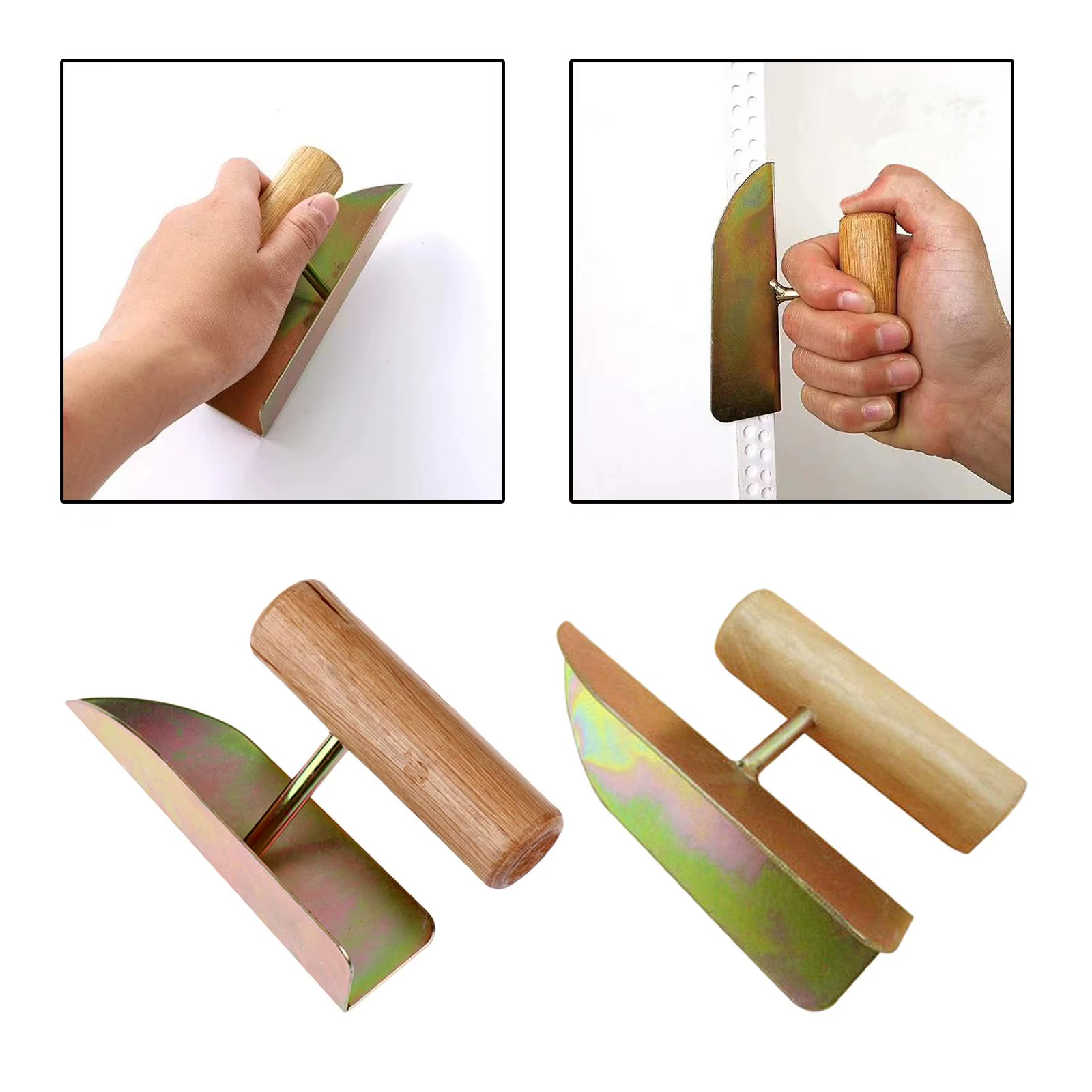 Truelle d'angle pour cloisons sèches avec manche en bois
