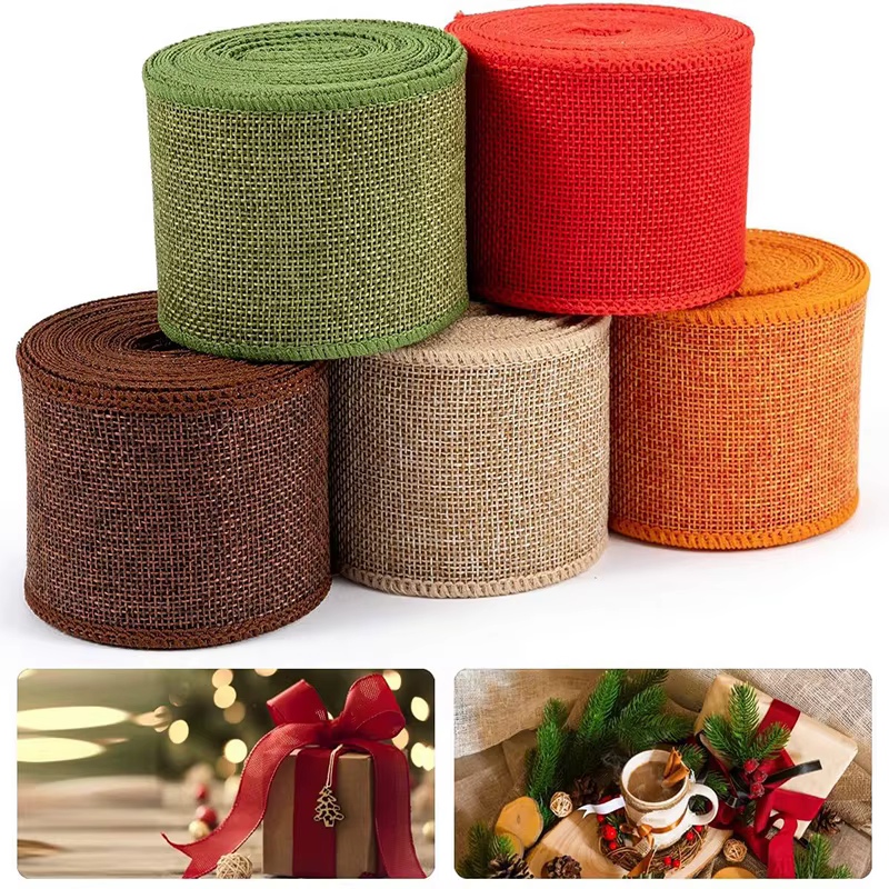 Rouleau de ruban en toile de Jute naturelle colorée