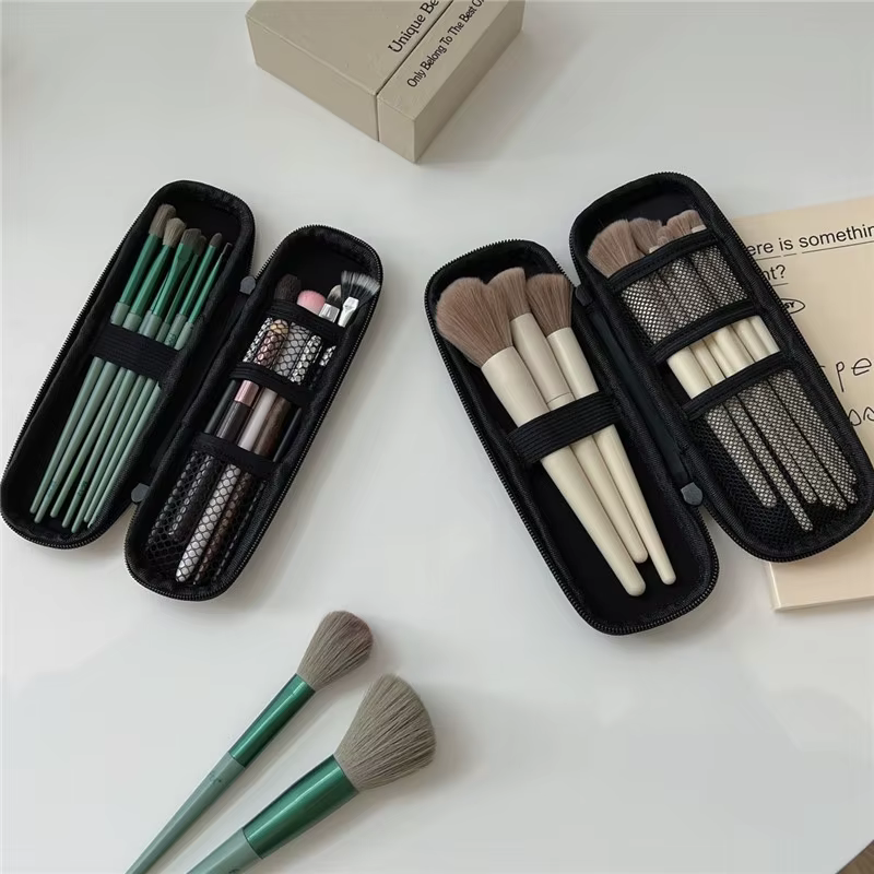 Trousse de Voyage pour Pinceaux de Maquillage, Sac Cosmétique, Organisateur de Rouge à Lèvres et Stylos, Boîte de Rangement pour Outils de Beauté, Pochette Longue à Fermeture Éclair pour Pinceaux de M