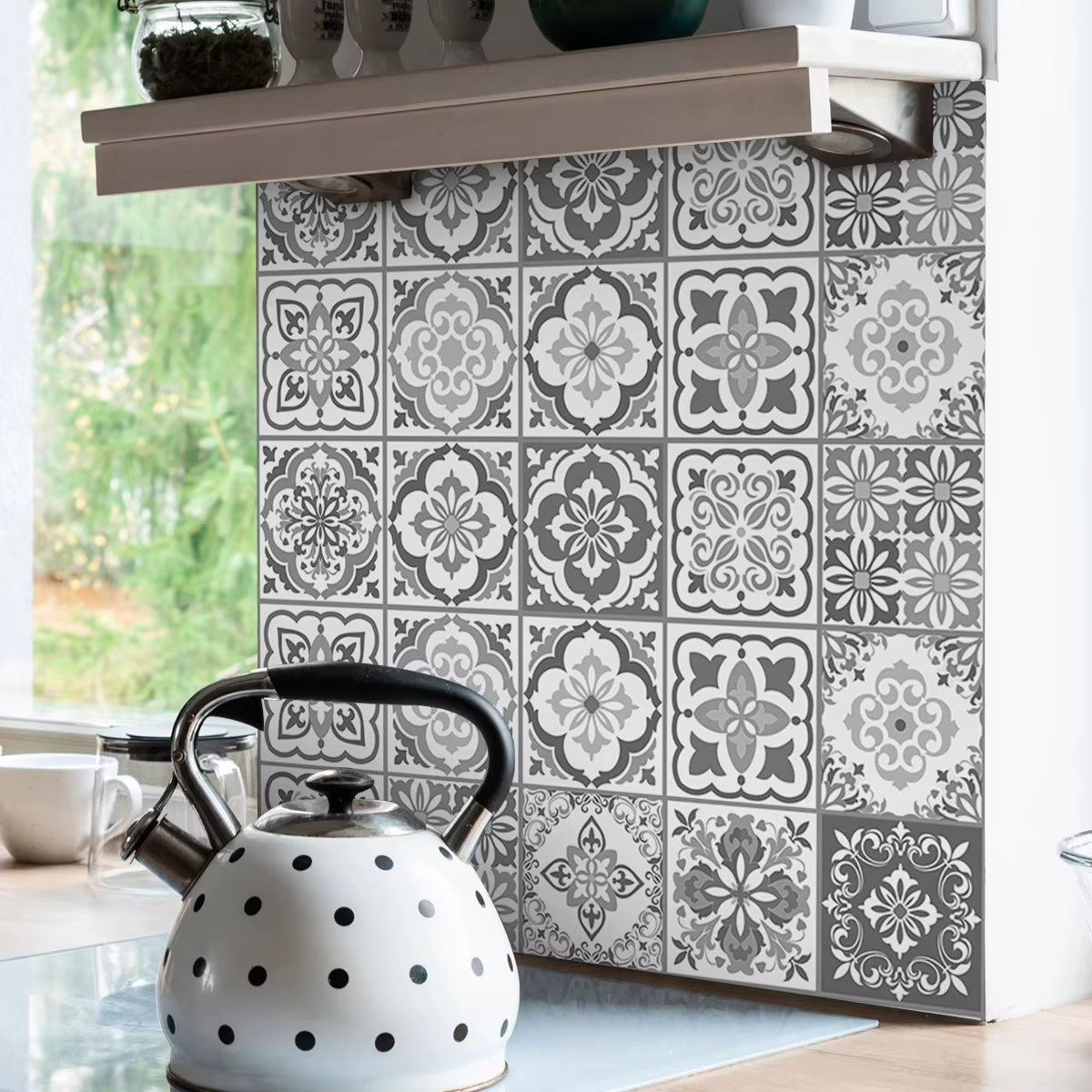 1 rouleau gris et blanc Portugal et Espagne Maroc motifs décoratifs épaissi résistant à l'humidité