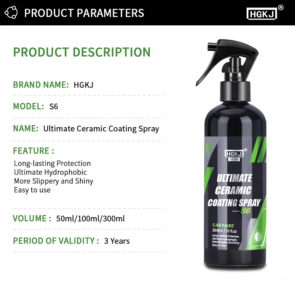 HGKJ S6 Spray de revêtement céramique ultime Protection de peinture hydrophobe haute brillance 9H Nano Top cire longue durée détail d'entretien de voiture