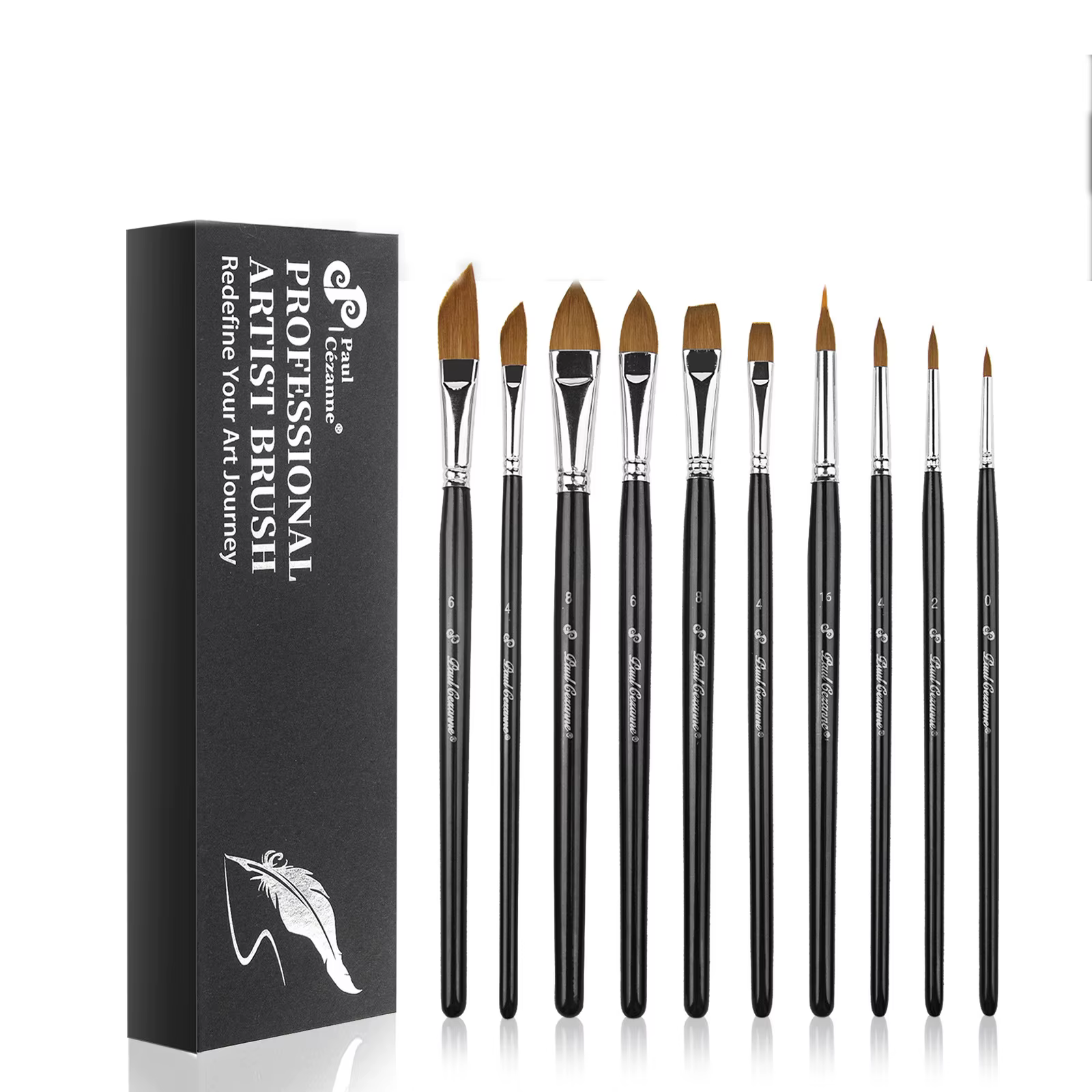 Ensemble de 10 pinceaux professionnels pour artistes avec manches en bois pour la peinture acrylique