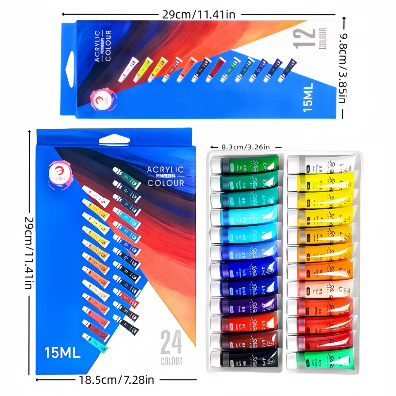12 couleurs/24 couleurs/15 ml peinture acrylique xiajiaer débutant ensemble bricolage pierre imperméable à la main