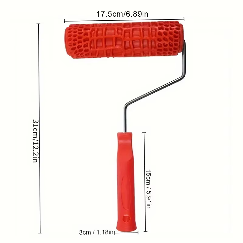 Rouleau de peinture à motifs texturés avec poignée rouge