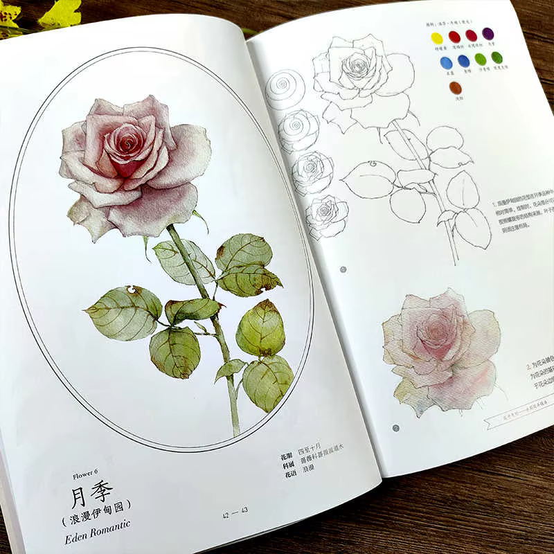 Nouveau Livre Pratique de Peinture à l'Aquarelle sur le Thème des Fleurs 2026 pour Débutants