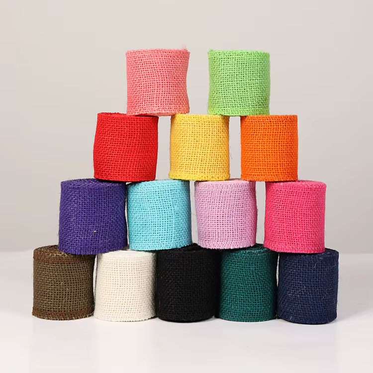 1 rouleau de ruban coloré en toile de Jute naturelle