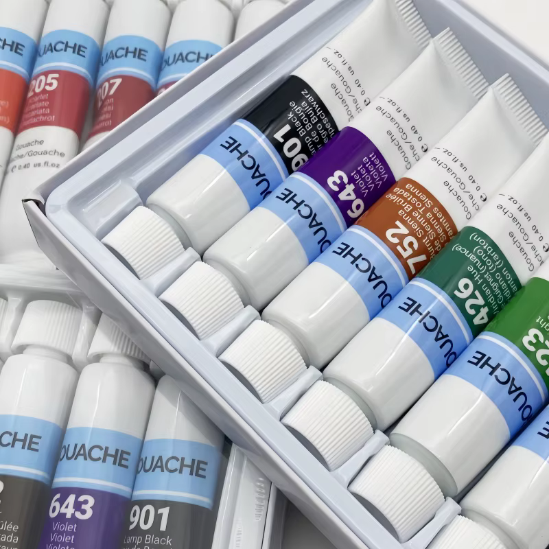 12 couleurs/24 couleurs Gouache peinture ensemble boîte Art