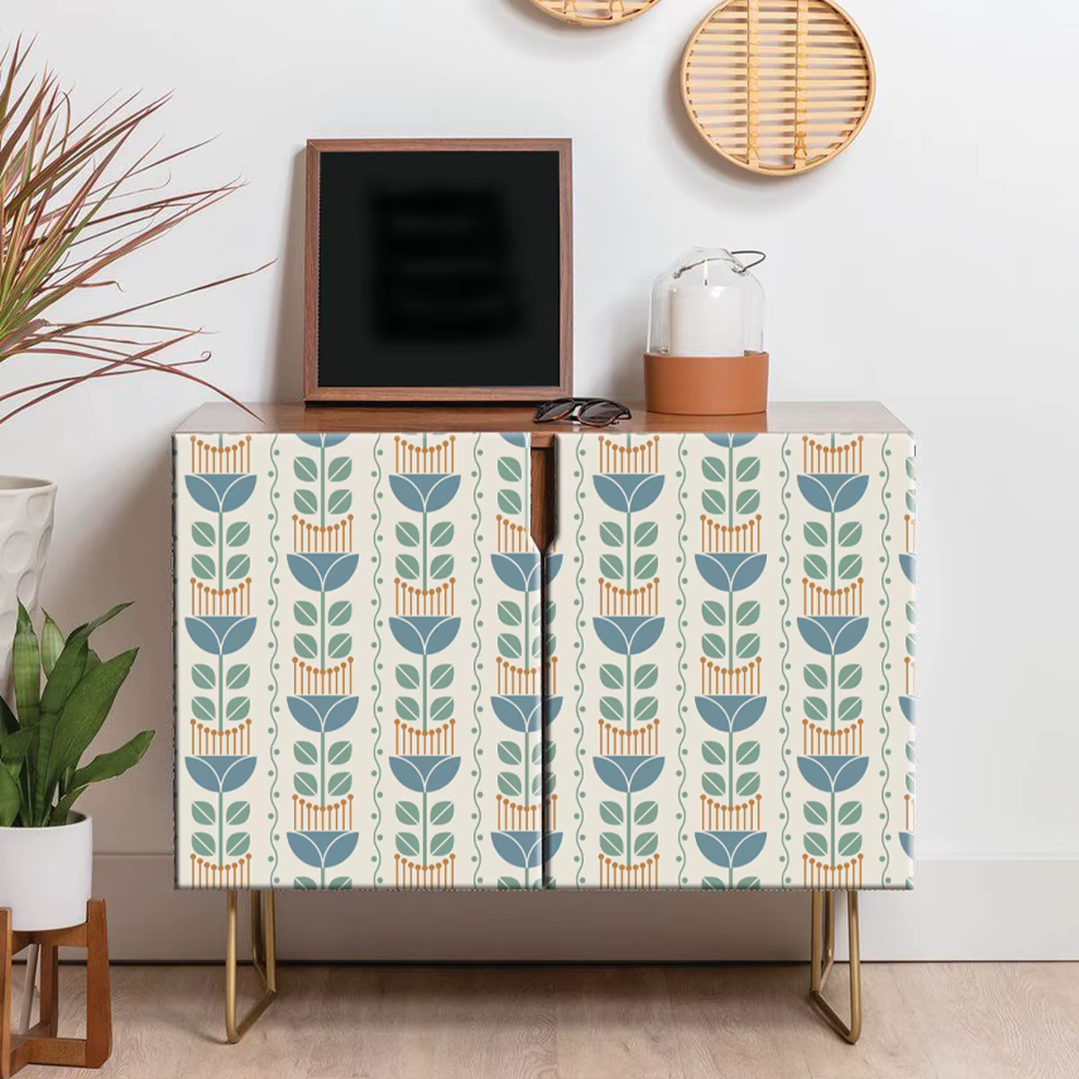 Papier peint auto-adhésif à fleurs bohème bleu frais