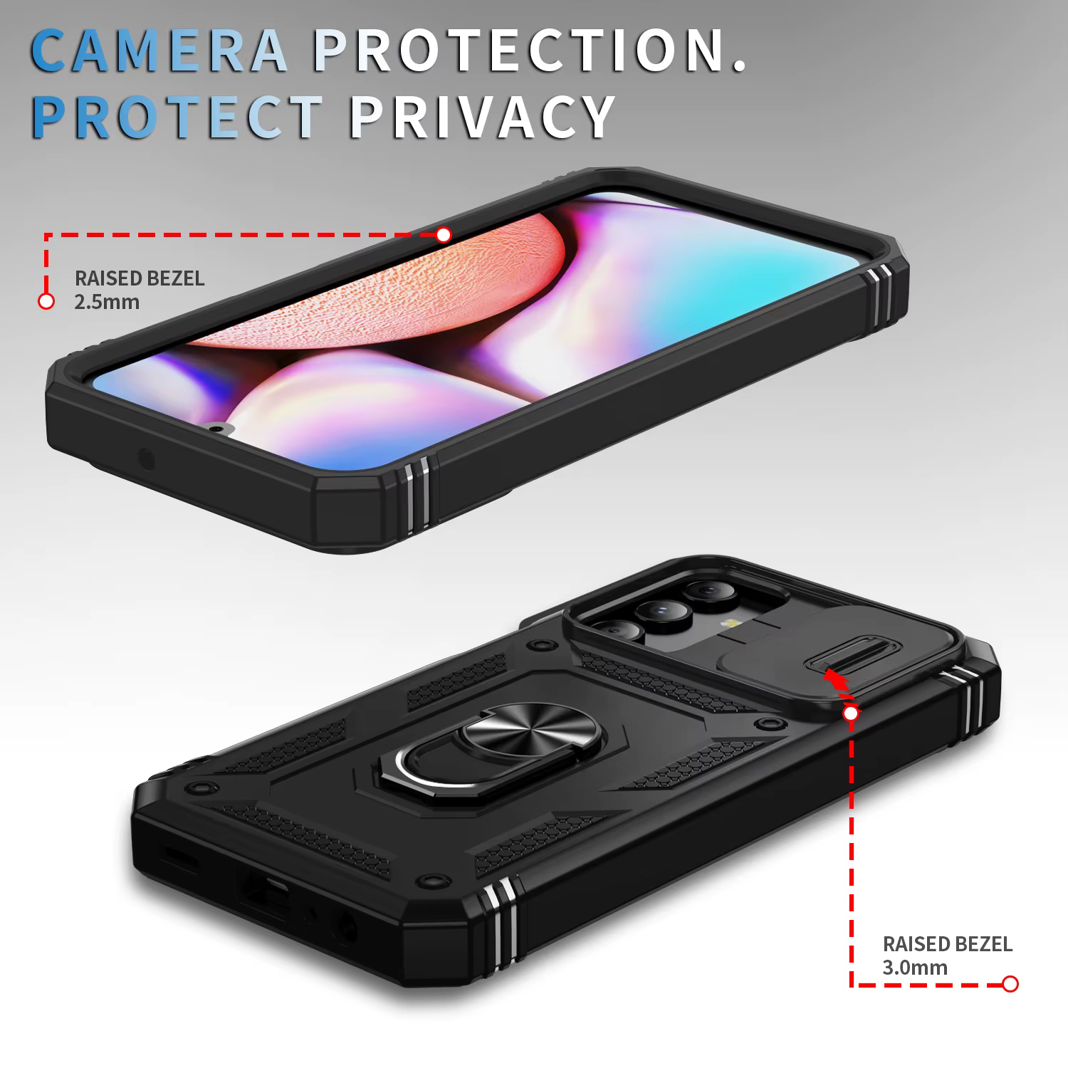 Coque pour Galaxy A16 A17 A15 A14 A56 A36 A26 A06 A35 A55 A25 A35 A54 A53, Protection d'armure coulissante de caméra, couvercle rotatif à 360 degrés