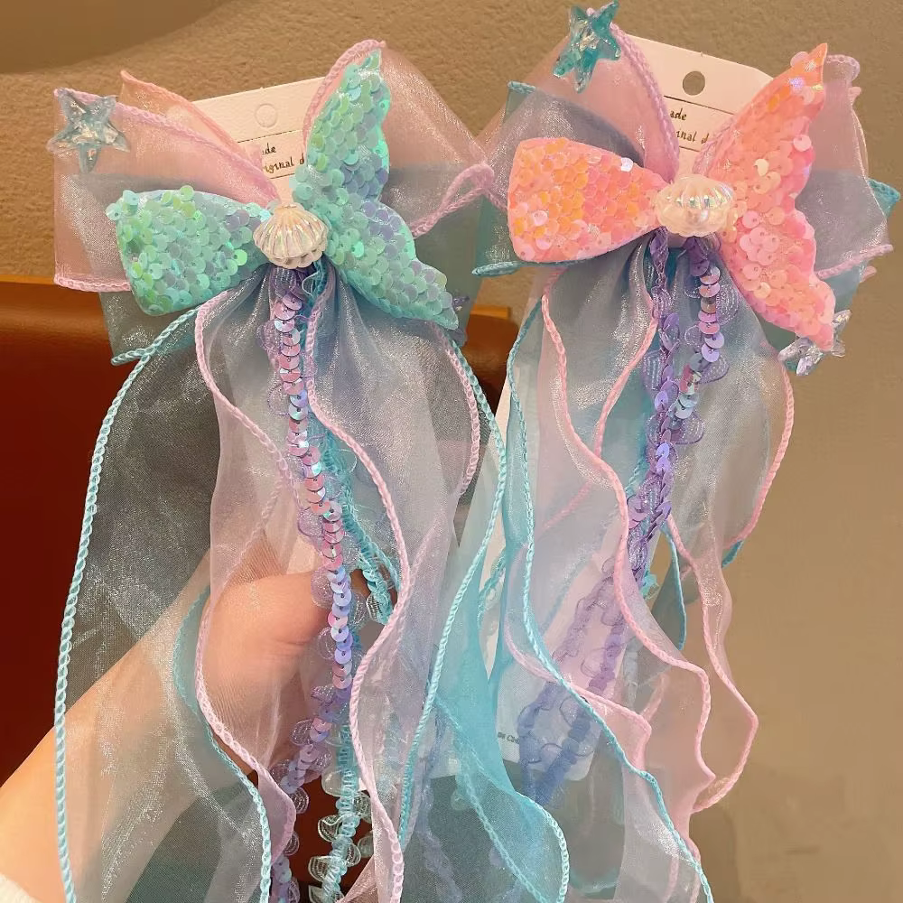 Nouvelles pinces à cheveux pour enfants, rubans, nœuds de princesse sirène, barrettes pour petites filles, accessoires pour cheveux