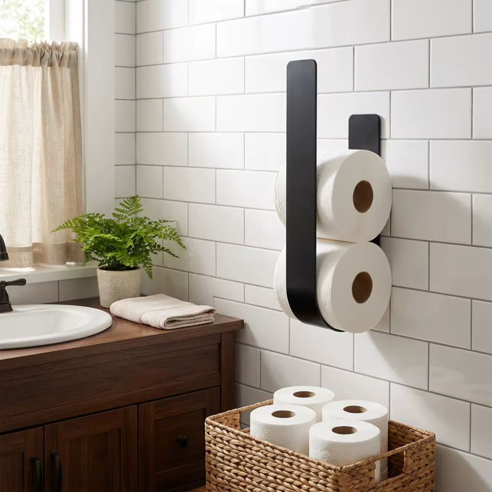 Porte-papier toilette mural en fer, crochets de rangement, étagère de rangement pour mouchoirs, support de papier toilette auto-adhésif peu encombrant pour cuisine
