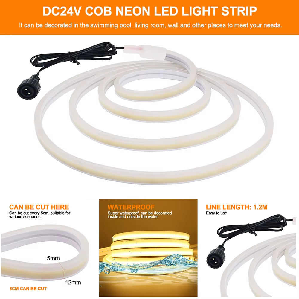 Bande lumineuse LED solaire néon 5M 10M 24V étanche 8 modes 320 LED/m Lampe flexible IP68 Décoration extérieure pour fête et jardin 0.5m 1m 2m 3m