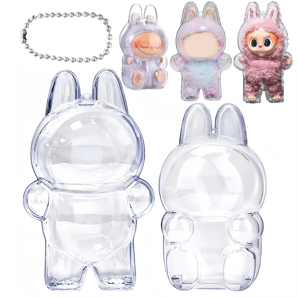 Étui de protection pour poupée Labubu V1 V2 V3V4, vitrine en plastique acrylique pour série debout et siège avec porte-clés, 1 à 3 pièces