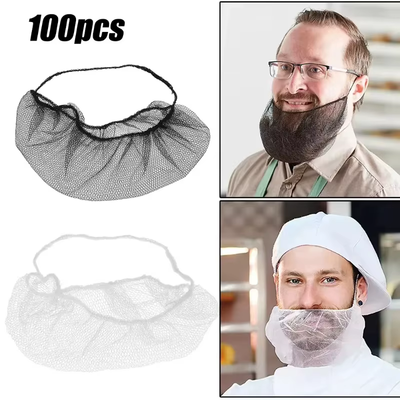 Filets de protection de barbe de poulet pour hommes, 100 pièces, protège-barbe respirants, nylon élastique, boucle unique, bandana facial, outil de coiffage