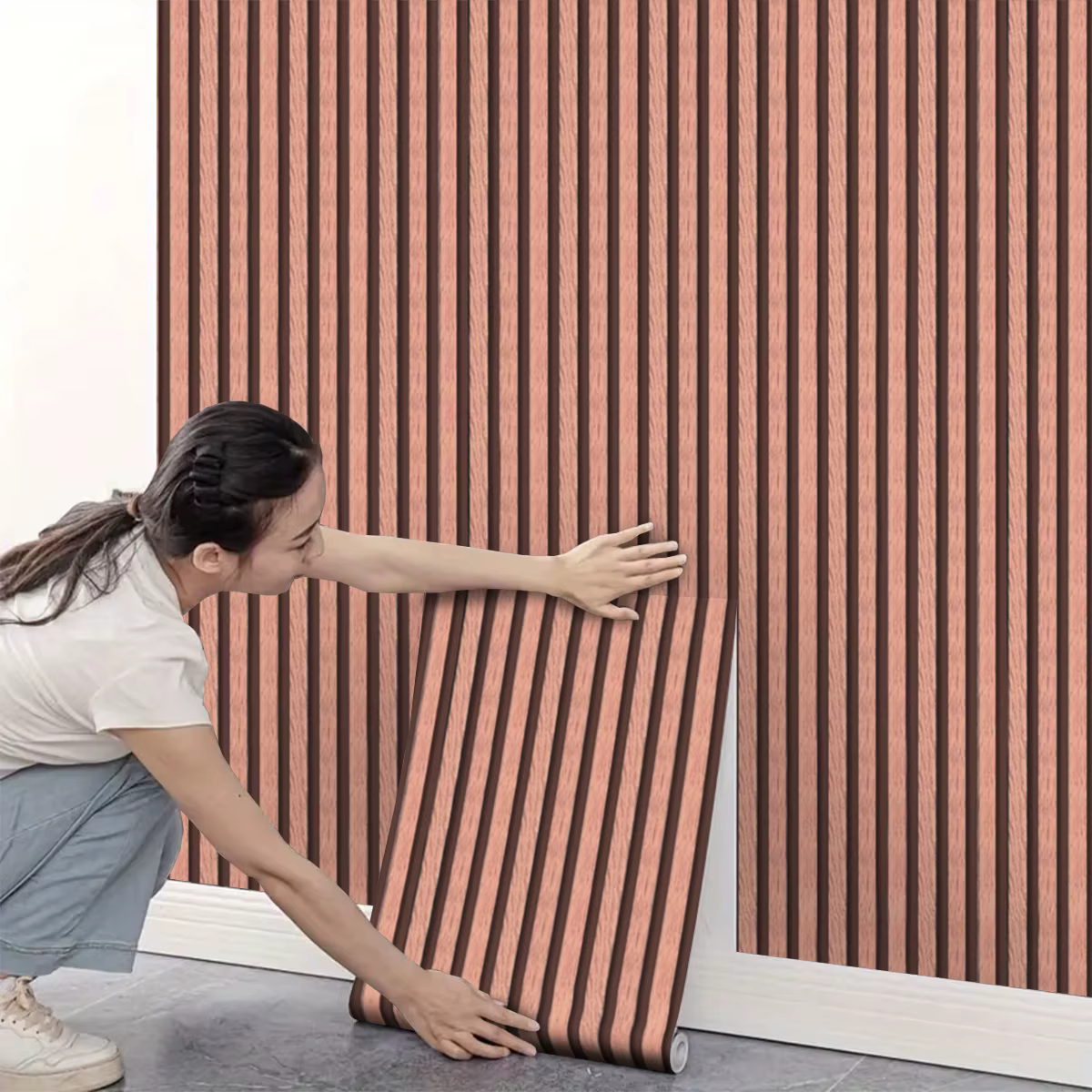 1 rouleau de papier peint auto-adhésif rétro à rayures en forme de grille, imperméable, adapté à la décoration du salon, de la chambre à coucher et de la cuisine