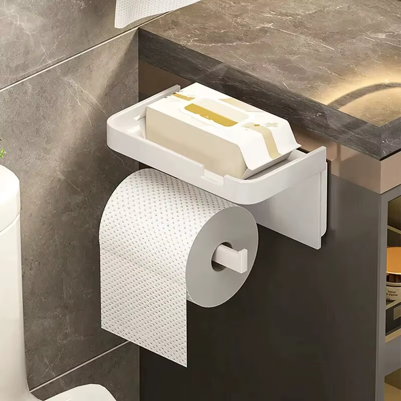 Porte-papier toilette mural avec étagère, porte-rouleau de papier toilette pour téléphone, mouchoirs et rangement d'objets de petite taille