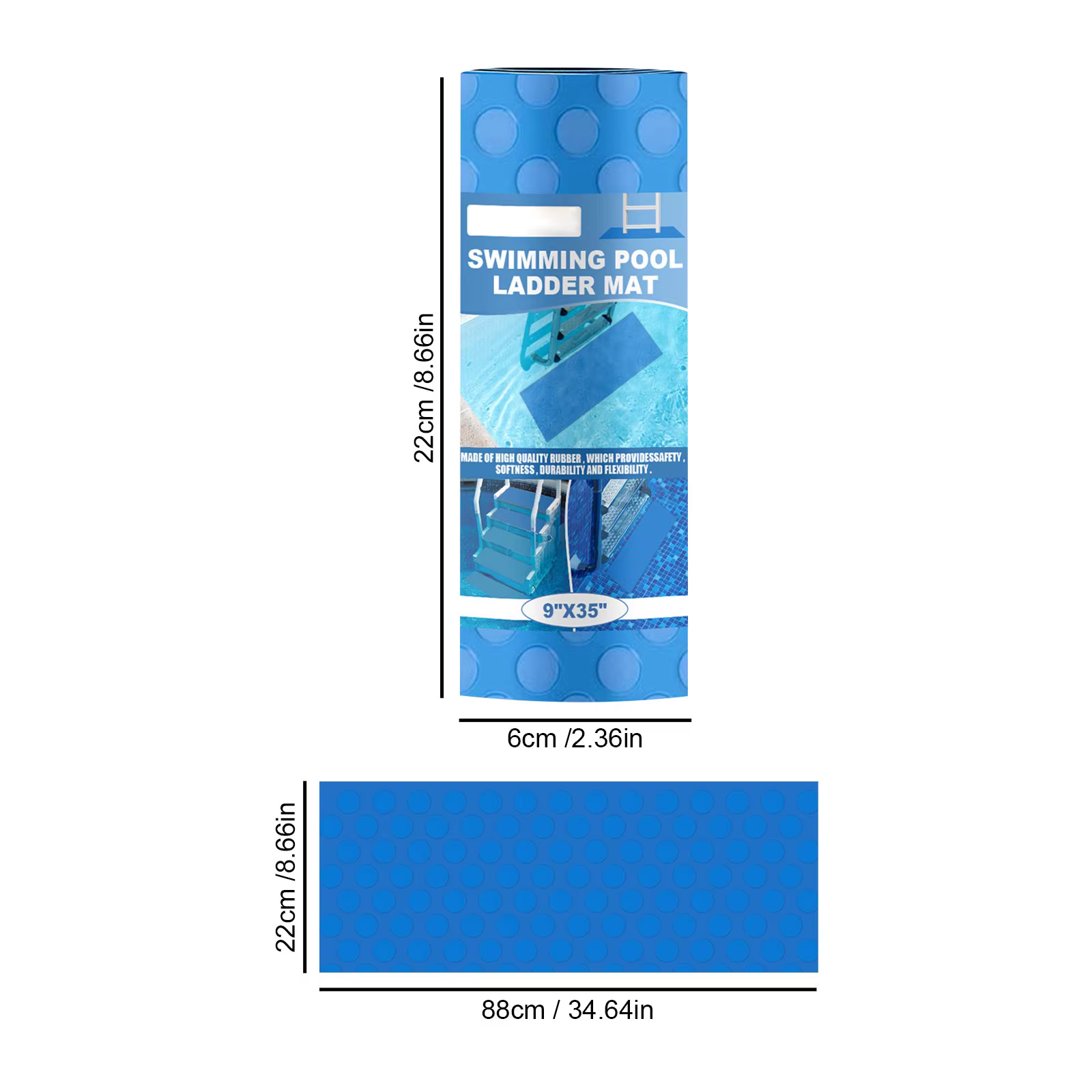 Coussin de protection pour marches de piscine, tapis de protection antidérapant 34,6x8,6 pouces, doublure de sécurité pour piscines hors sol