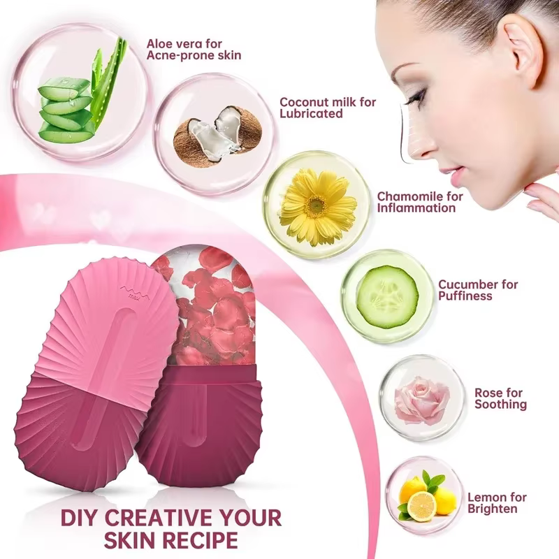 Rouleau de glace pour le visage, Cube de glace, Massage de beauté, moule à glace en Silicone pour les poches des yeux, rouleau de glace pour le visage, rétrécit les Pores