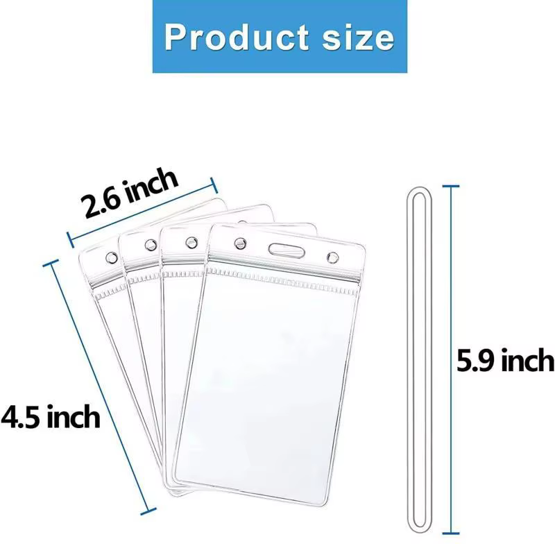 Porte-badges d'identification en plastique transparent résistant à l'usure, étanches et refermables avec cordons pour une protection longue durée des cartes d'identité