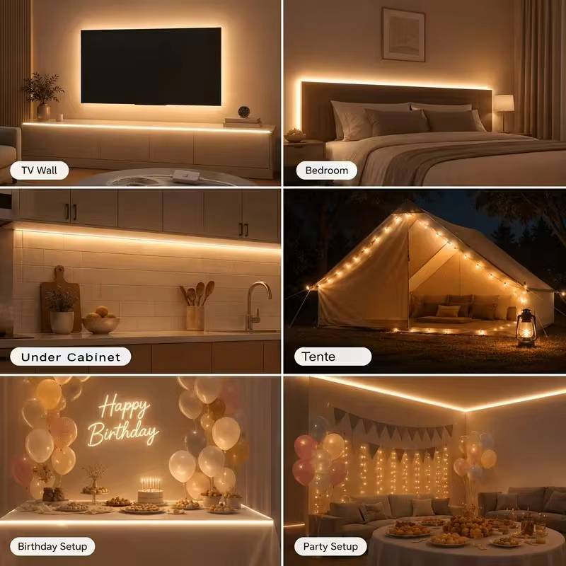 1 bande lumineuse LED avec contrôle tactile et variateur d'intensité, basse tension 5V, alimentée par USB, interrupteur tactile, pression longue durée pour ajuster la luminosité, peut être coupée en d