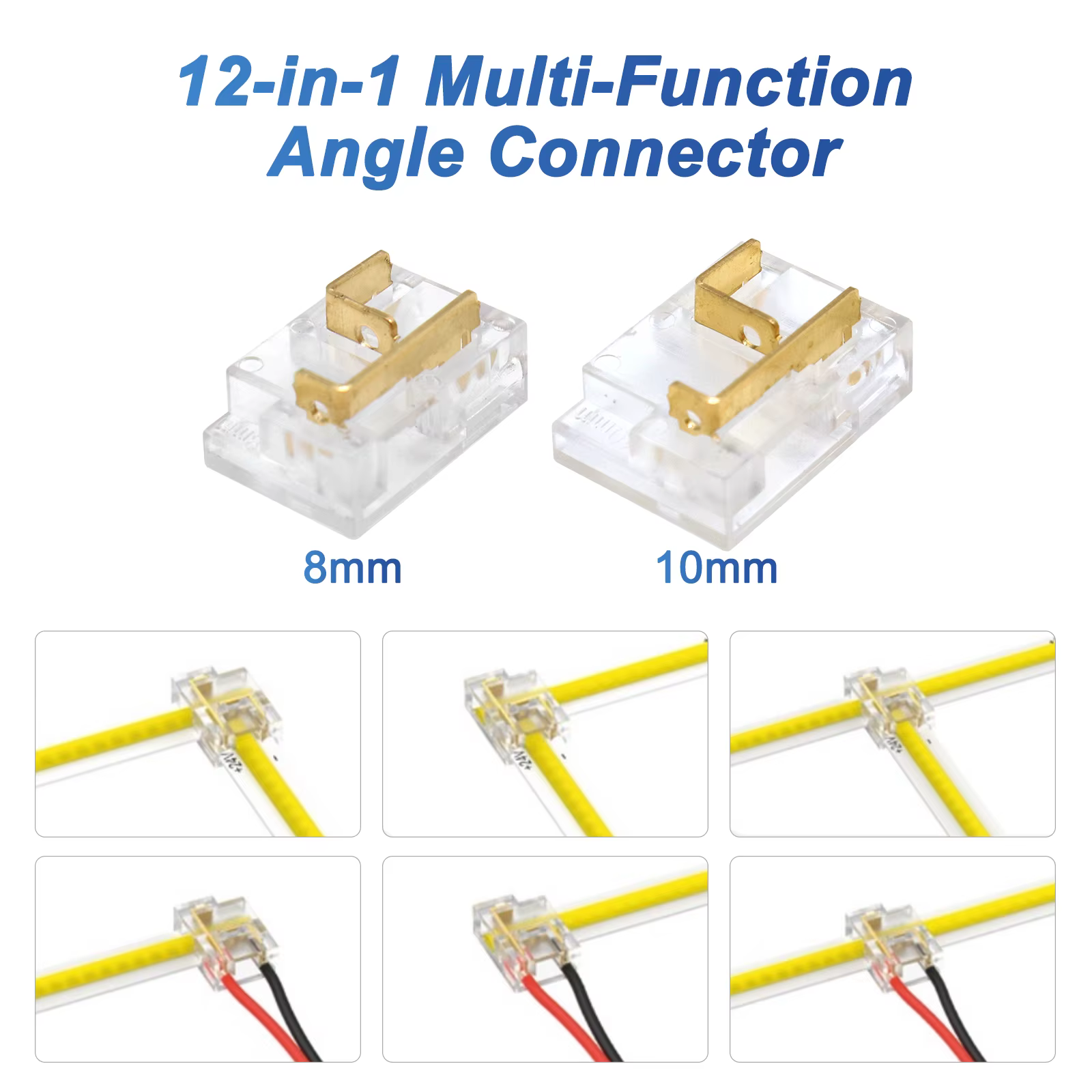 Connecteur d'angle multifonction 12 en 1 pour bande LED COB 8 mm 10 mm